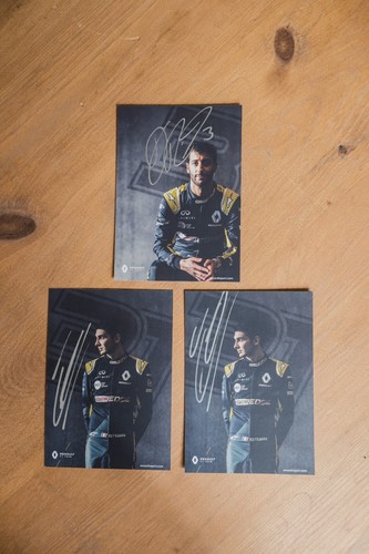 x3 Signed Double Sided Daniel Ricciardo and Esteban Ocon Postcards