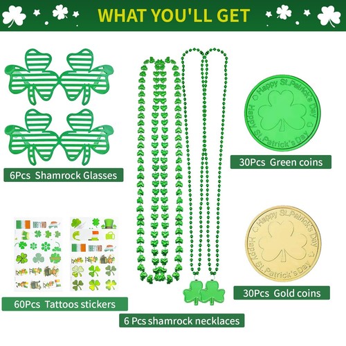 132Pcs St. Patricks Day Accessories Party Favors Shamrock Glasses Necklaces G... - Picture 2 of 7