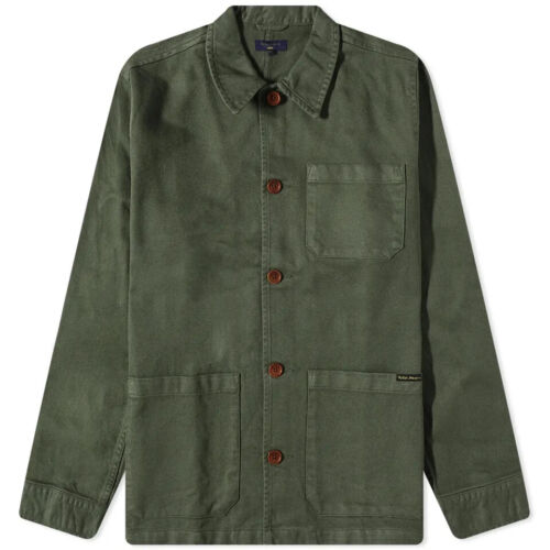 NUDIE JEANS Jacket Barney 100% cotone organico Giacca lavoro Verde Oliva Nuova