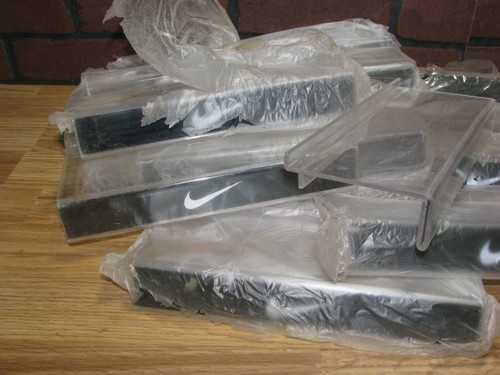 12 VTG. Nike Acrylic Store Shoe Display White/Black Logo Slot Wall Mount Shelf - Picture 4 of 5