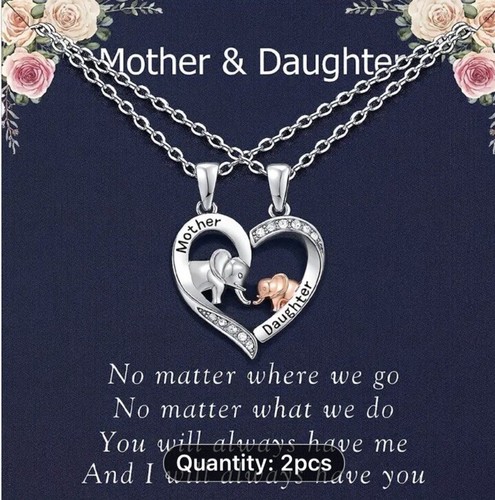 Mother Daughter Necklaces, Two Elephant Themed Necklaces - Picture 2 of 4