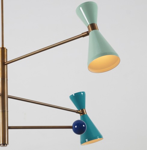 3 Light Stilnovo Style Multi Color Shade Sputnik Chandelier Light Fixture - Picture 3 of 6