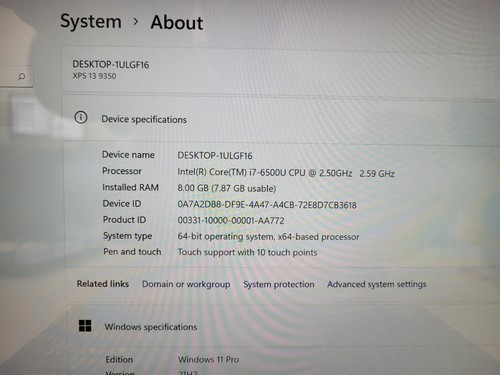 Dell XPS 13 9350 i7-6500u 2.5GHz 8gb onbord ram 256gb ssd*READ charger 6FPG662 - Picture 6 of 22