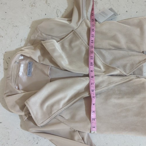 Bagatelle Collection Faux Suede Vegan Biker Jacket Beige Waterfall Front Size S - Picture 11 of 12