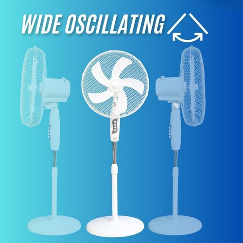 16" Schwerer 5 Flügel Standventilator, 3 Geschwindigkeiten Oszillierender Lüfter mit verstellbarer Höhe - Bild 4 von 7