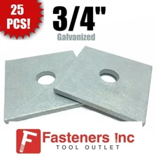 (Qty 25) 3/4" x 3" x .25 (approximately) Square Bearing Plate Washer Galvanized 