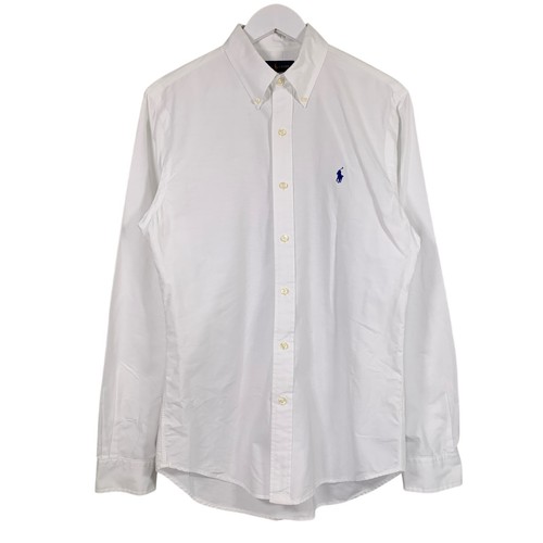 Ralph Lauren Slim Fit Shirt Medium White Plain Long Sleeve Button Up Cotton