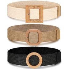 3 Pieces Straw Woven Elastic Waist Belt for Women Bohemian Dress Braided Belt