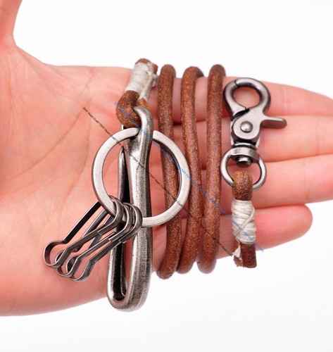 30' Retro Tan Long Strong Biker Trucker 5mm Leather Keychain Jean Wallet Chain - Picture 8 of 8