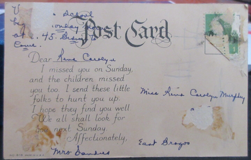 Vintage KINDER SONNTAGSSCHULE Postkarte Vermisst euch KINDER AM WEISSEN LATTENZAUN - Bild 5 von 5