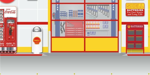 MUSCHEL ALTE GASPUMPE SERVICESTATION SZENE WAND WANDSCHILD BANNER GARAGE KUNST - Bild 5 von 6