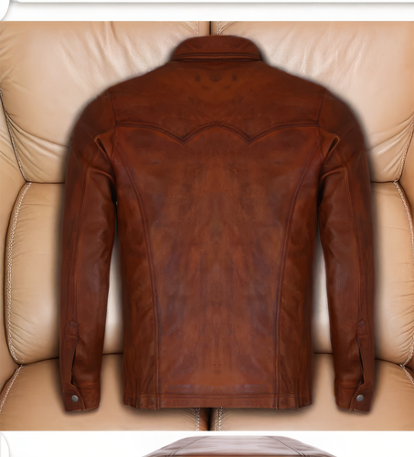 Men's Vintage Brown Leather Shirt Jacket - Western Style - Picture 6 of 6