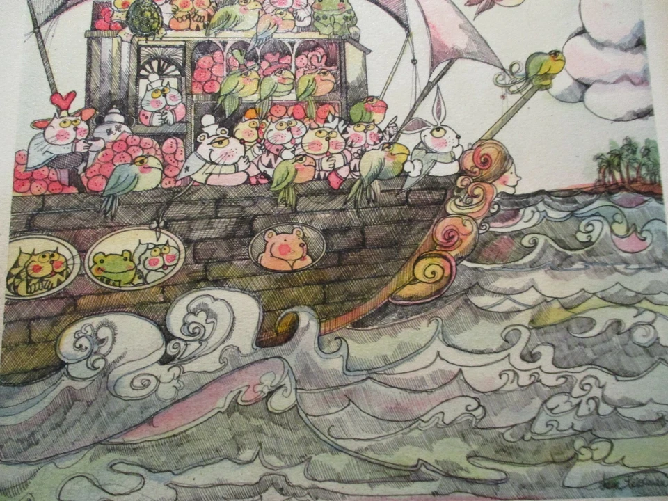 LIBRO DE PINTURA ORIGINAL IRENE FRIEDMAN ILUSTRACIÓN VINTAGE CAPRICHOSO ANIMAL BARCO Foto 4 de 4