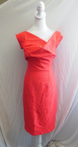 NEW BLACK HALO Jackie O VIVID Red Orange DRAPED NECK Tailored SHEATH DRESS 6 - Picture 6 of 16
