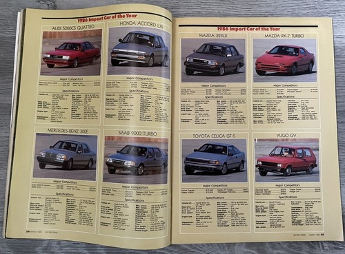 March 1986 MOTOR TREND ~ Import COY MAZDA RX-7; Pontiac Fiero, Acura Legend test - Picture 4 of 23