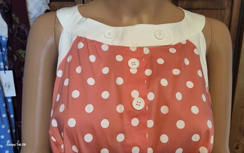 Unique Vintage Peach & White Polkadot Maxine Swing Dress SIZE 2X/18 NWT - Picture 2 of 8