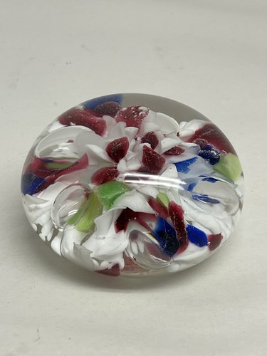 Joe St Clair Glass Paperweight Controlled Bubble Red White Blue Green - HTF - Picture 2 of 10
