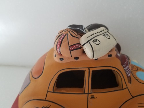 Peruvian Clay Terracotta Folk Art Taxi w/People Sculpture Handmade Handpainted - Picture 6 of 11