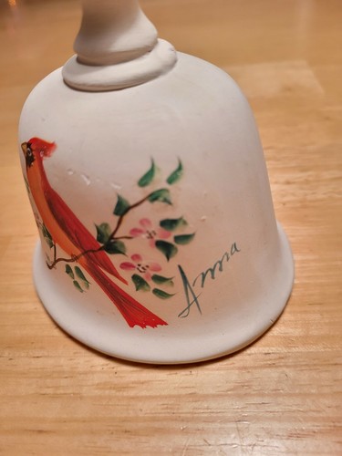 Pottery Clay Hand Painted Dinner Bell, Signed, Cardinal - Picture 2 of 6
