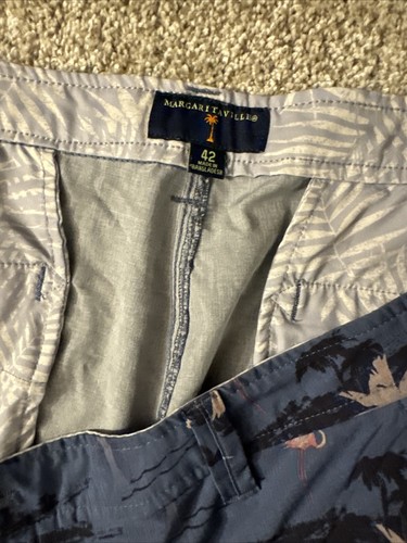 Margaritaville Hawaiian Shorts Mens 42 Blue Palm Trees Flamingo All Over Print - Picture 2 of 4