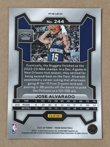 2023-24 Panini Prizm #244 Gold Snakeskin Sparkle Jose Alvarado - Picture 2 of 2