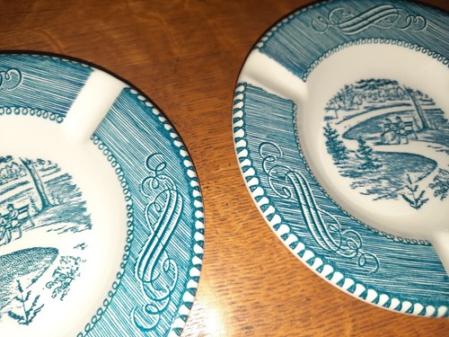 Pair of Royal China Currier & Ives Blue, 5-1/2" Ashtrays, Central Park - Picture 4 of 5