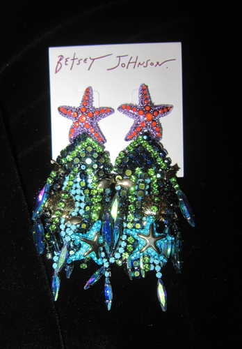 BETSEY JOHNSON Mermaid Jewels Starfish Bead Fringe Statement Earrings - Picture 2 of 5