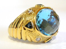 DAVID YURMAN 18K GOLD RENAISSANCE HAMPTON , BLUE TOPAZ DIAMOND RING