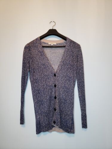 Loft Womens Sz M Cardigan Button Front Long Sleeve Gray Blue Dotted Lightweight