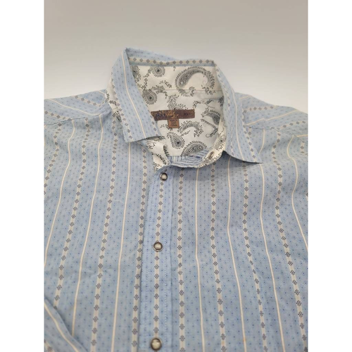 Blue Pronto Uomo Mens Button Down Shirt Striped Long Sleeve Pearl Snaps XL - Picture 3 of 5
