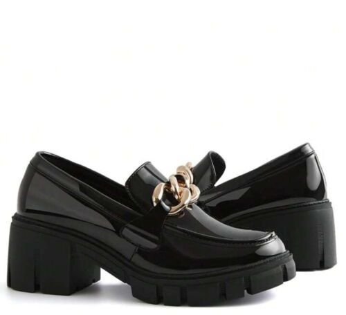 TINSTREE Platform Loafers for Women with Chain Comfort Chunky Heel Slip On Sz 9 - Picture 2 of 4