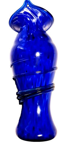 UNIQUE Hand-Blown Cobalt Blue Glass Wall Vase 10.5" Signed Ana Willow Obermayr - Picture 2 of 5