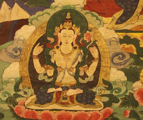 Nice Tibet Large Old Buddhist Hand-Painted Thangka Tangka Manjusri Bodhisattva - Picture 10 of 13