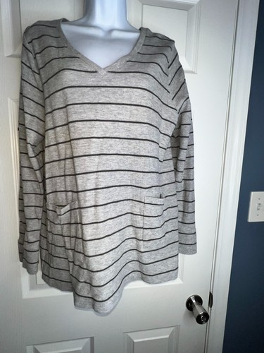 Camiseta túnica top J. Jill Petites grande gris tejido algodón rayas manga larga PL - Imagen 13 de 14