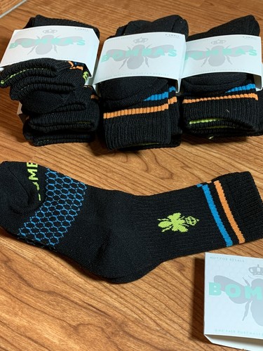 Set of 10 Bombas Kids Black Socks W/ Honeycomb Pattern, Bee & Stripes, Size XS - Picture 4 of 4