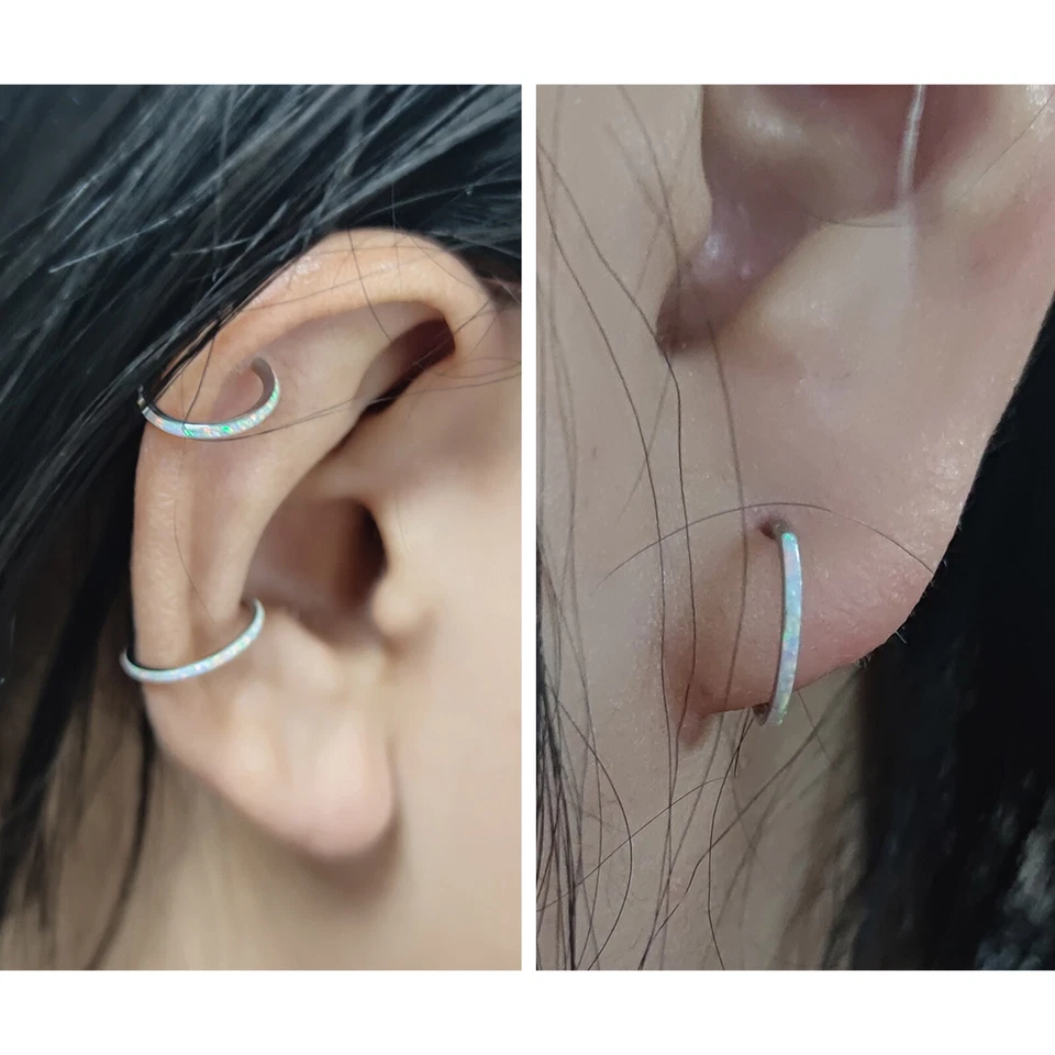 16G Opal CZ Nose Hoop Rings Septum Clicker Surgical Steel Daith Tragus Piercing - Image 3 of 4