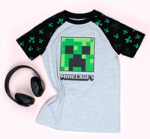 Minecraft -  Boys T Shirt - Gamer Kids Clothes - Creeper T Shirt Gifts - Grey - Picture 5 of 6