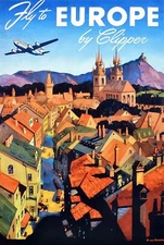 Travel Poster print.Home Room Interior design.Fly Europe.6596