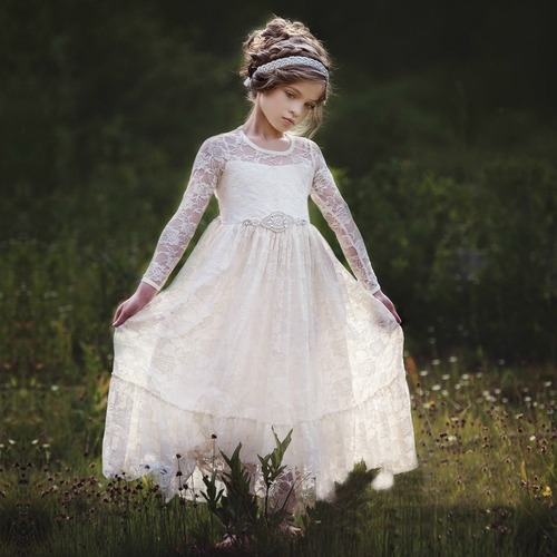Princes Girls Lace Dresses Kids Flower Girl Wedding Party Dress Clothes Costume - Picture 5 of 17