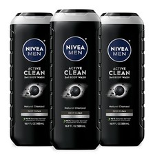 3 pack NIVEA MEN 3-In-1 Active Clean Natural Charcoal 16.9 fl. oz