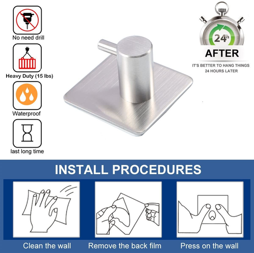 Adhesive Hooks Heavy Duty Wall Hooks Waterproof Stainless Steel Hooks 4-Packs - Picture 3 of 9