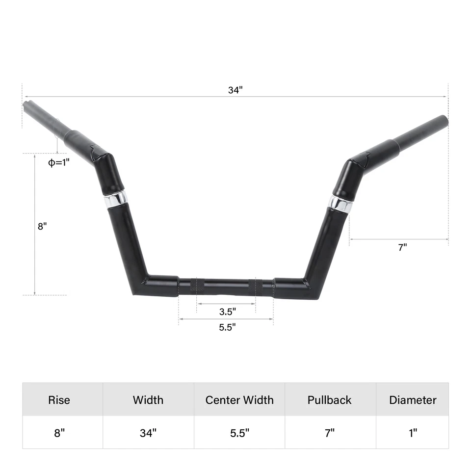 Manillar Ape ajustable de 8" negro satinado para Harley Sportster Softail Foto 3 de 4