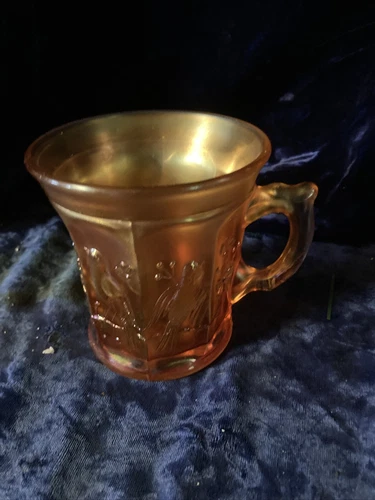 Northwood Singing Birds Marigold Carnival Glass Mug Handled Cup
