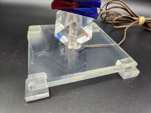 Vintage Blue & Red Stacked Lucite/Acrylic Lamp on Clear Lucite Base 14" - Picture 10 of 24