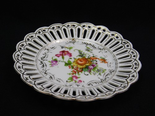 2 Antique Schumann Bavaria Dresden Reticulated Porcelain Pierced Bread Plates - Picture 11 of 12