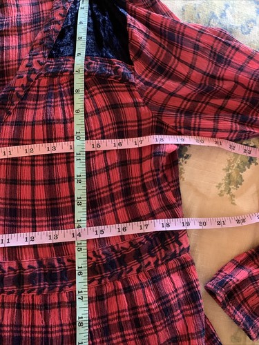 Bauernbluse rot marine Gaze Samt Stickerei Langarm L 38” 28” - Bild 10 von 12