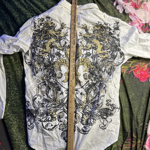 BKE Herren Slim Fit Western Hemd weiß bestickt Perlen Druckknopf Langarm Größe L - Bild 3 von 9