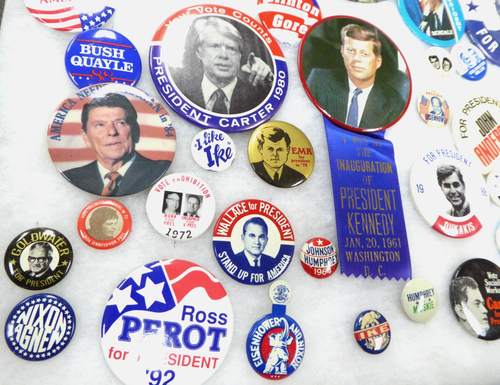VINTAGE 40 PC LOT POLITICAL PINBACK BUTTON PIN LOT Regan Carter Kennedy Stevens - Picture 5 of 10