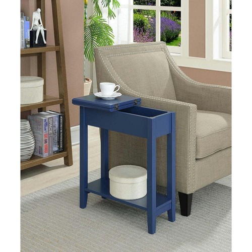 Convenience Concepts End Table 24"x11"x23" Cobalt Blue Flip Top Rectangle Modern - Picture 7 of 7