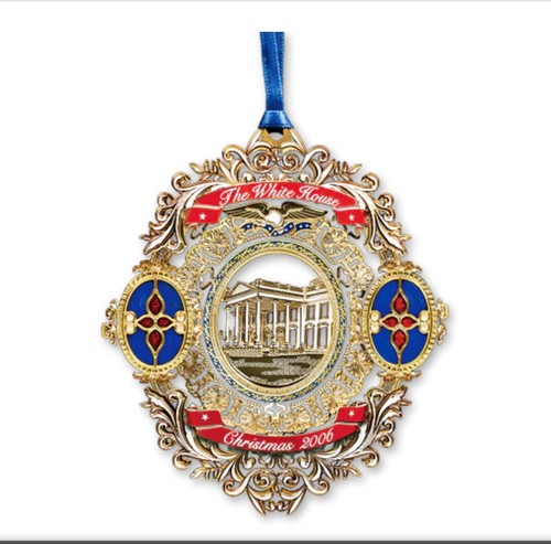 "Adorno de Navidad de la Casa Blanca 2006, vidrio Tiffany en la Casa Blanca 3,5"" x 3" - Imagen 2 de 6